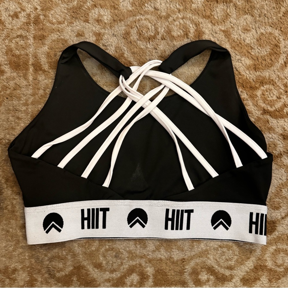 HIIT workout crop top bra logo waistband